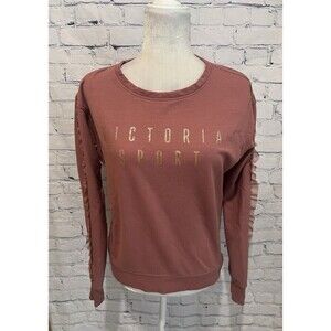 Victorias Secret Sport Womens Sweatshirt Pink Blush Ruffle Glitter Size XS